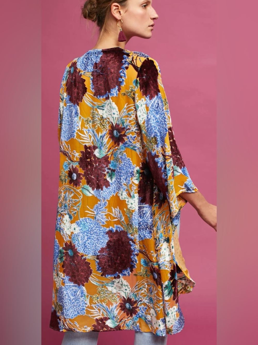 Anthropologie Floreat Aurelia Velvet Floral Kimono Multicolor One Size